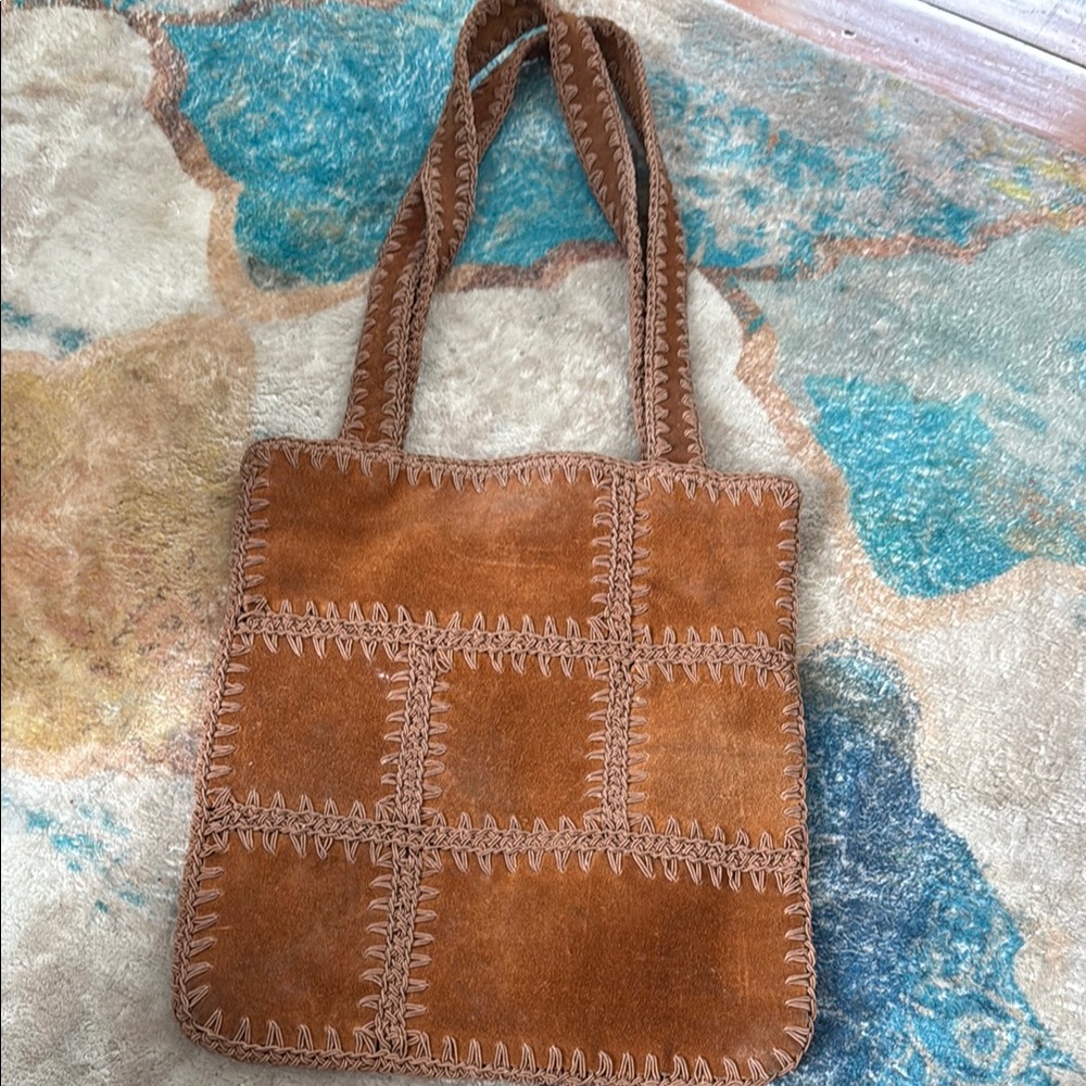 Nine West Brown Suede Tote with Artisanal Stitching